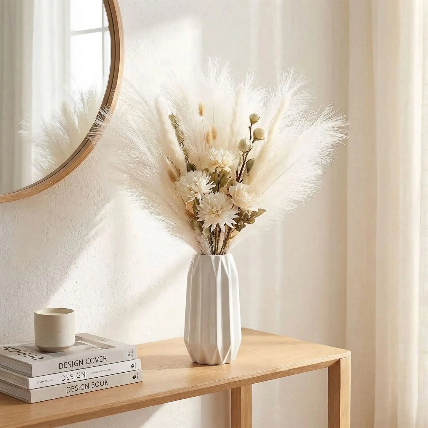 Arrangement bohème avec pampas et fleurs artificielles mélangées – Maison Harmonieuse