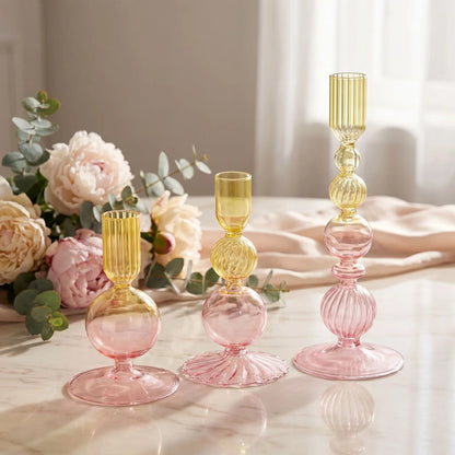 Bougeoir en verre romantique jaune et rose – une touche de douceur sur votre table