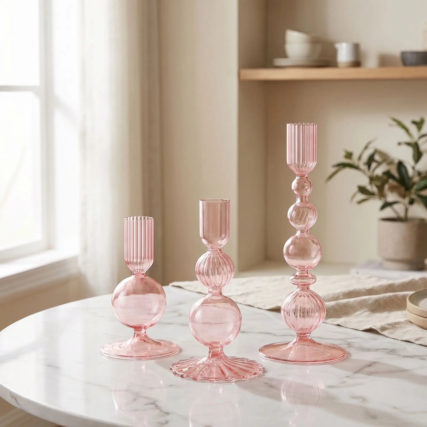 Bougeoir en verre romantique rose – Maison Hamonieuse