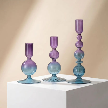 Bougeoir en verre romantique violet et bleu – magie et raffinement à la bougie