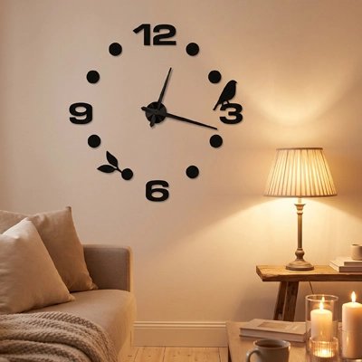 Grande horloge murale design noir  décoration intérieure élégante salon cosy