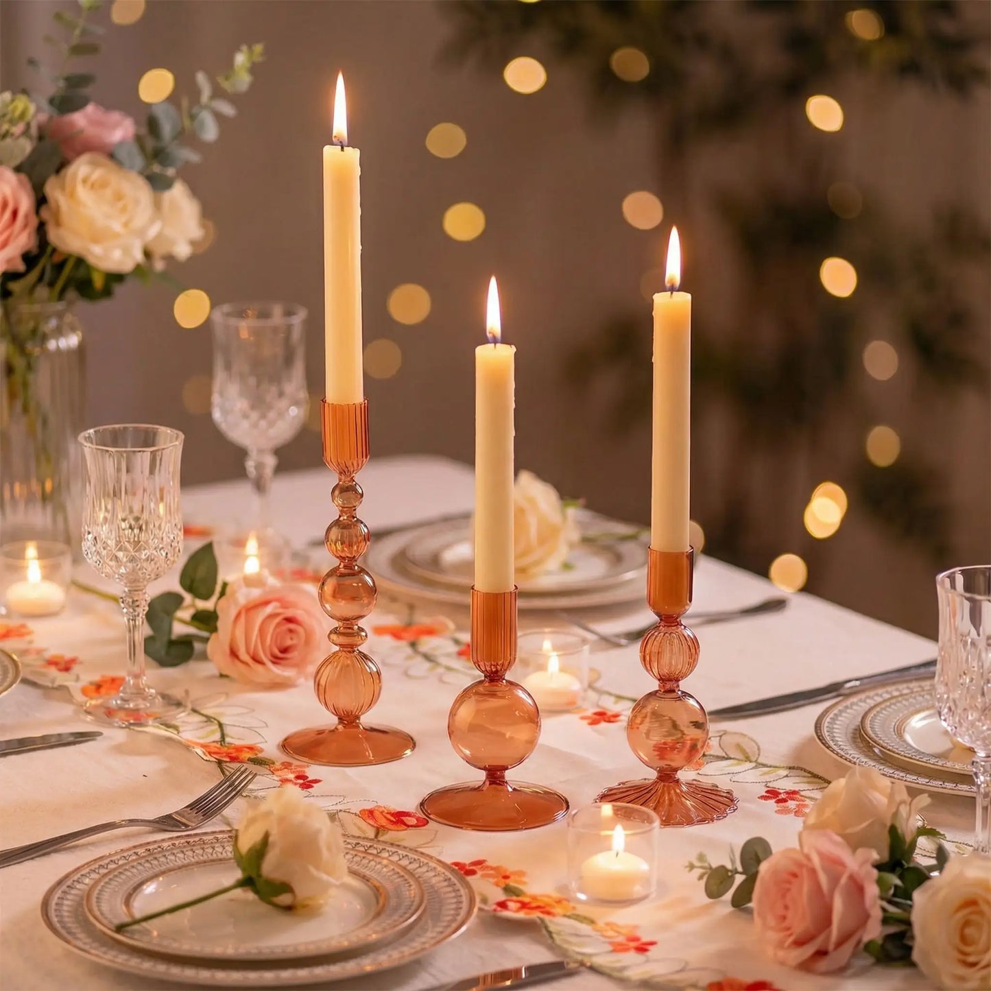 Magnifique table de reception avec bougeoir en verre romantique- soirée élégante  et chaleureuse 
