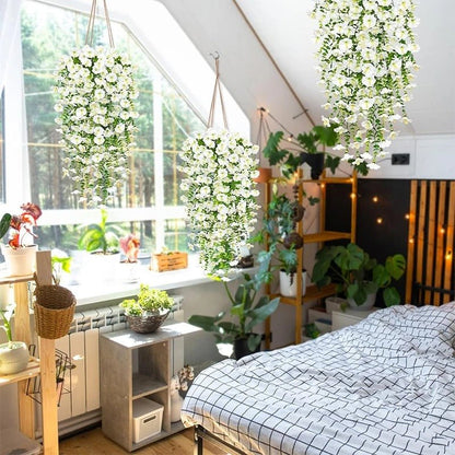 Plante artificielle tombante  à fleur blanche au plafond décoration intérieure élégante