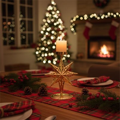 Bougeoir doré étoile à huit branches
