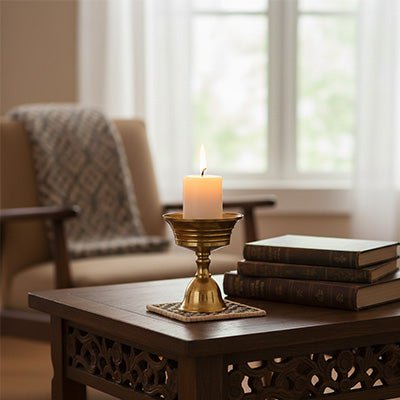 Bougeoir doré laiton dans le petit salon