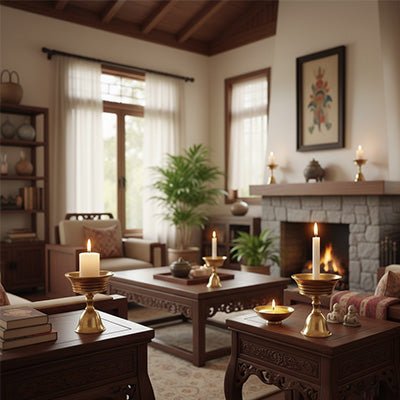 Bougeoir doré laiton lumineux pour le salon