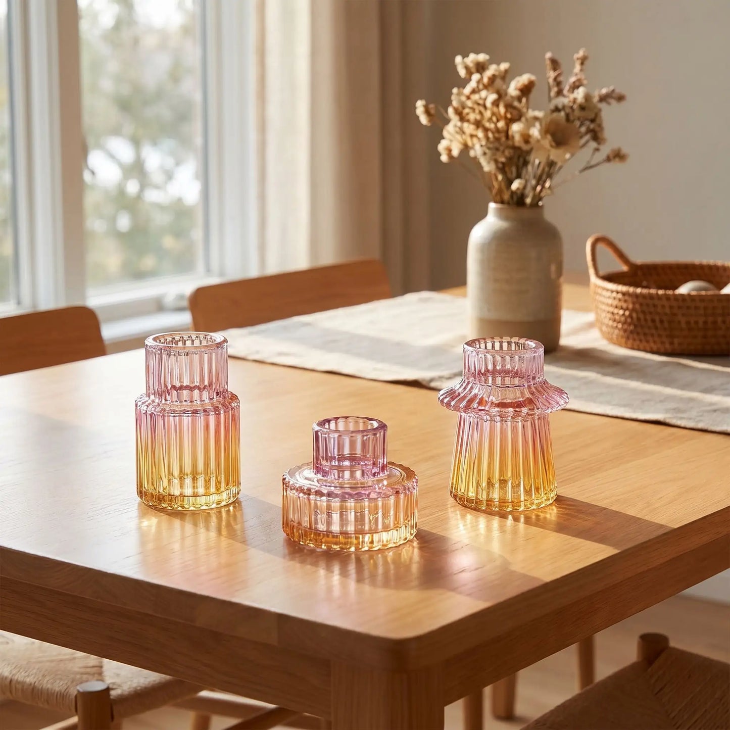 Bougeoir en verre conique arc-en-ciel – reflets irisés