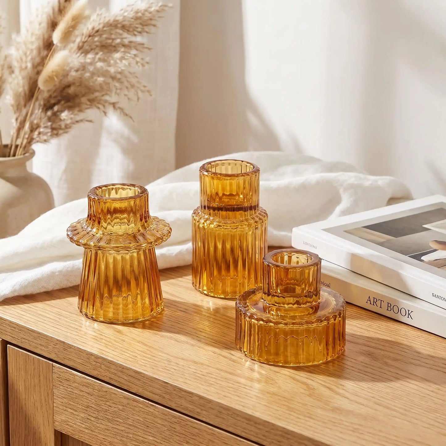 "Bougeoir en verre conique couleur ambre – sans bougie, finition premium