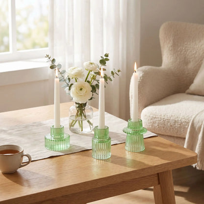 Bougeoir en verre conique vert clair – décoration fraîche et lumineuse