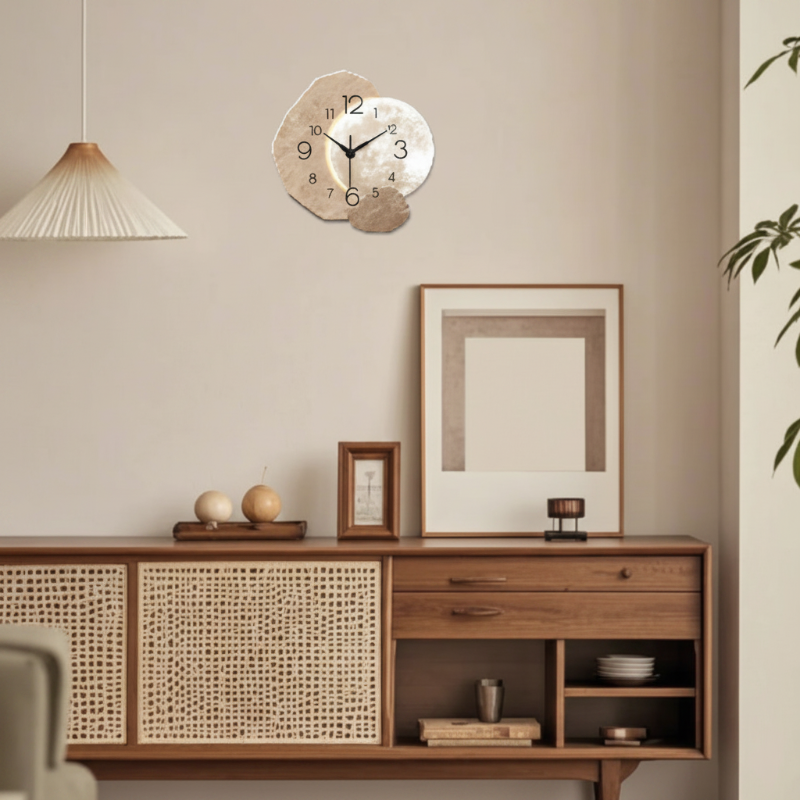 Horloge murale chiffres lisibles buffet rotin