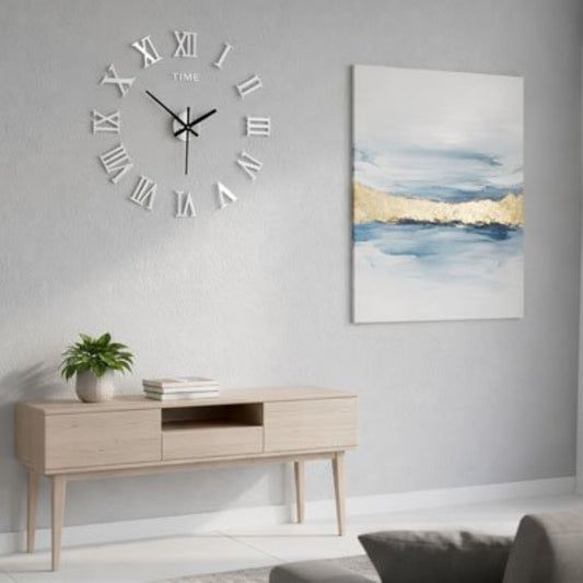 horloge murale numérique modulable à chiffres romains coloris argent style scandinave